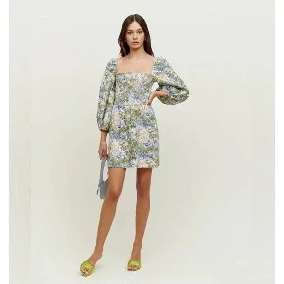 NWT‎ Reformation Greyson Linen Mini Dress Floral Hillside Mini Dress Size Small - Picture 3 of 13